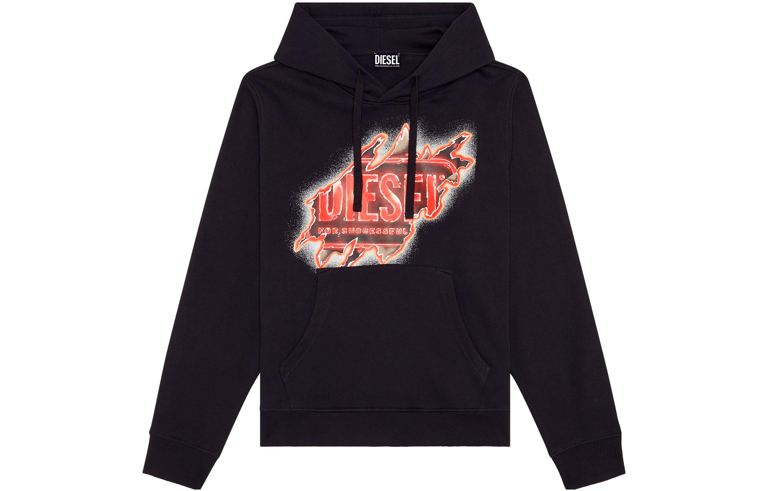 Diesel FW22 Distressed Logo Print Hoodie Black Fashion A098290BAWT-9XX