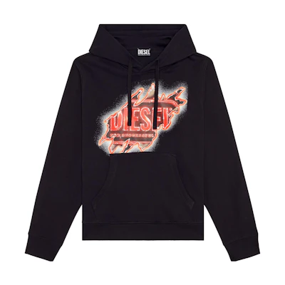 Diesel FW22 Distressed Logo Print Hoodie Black Fashion A098290BAWT-9XX
