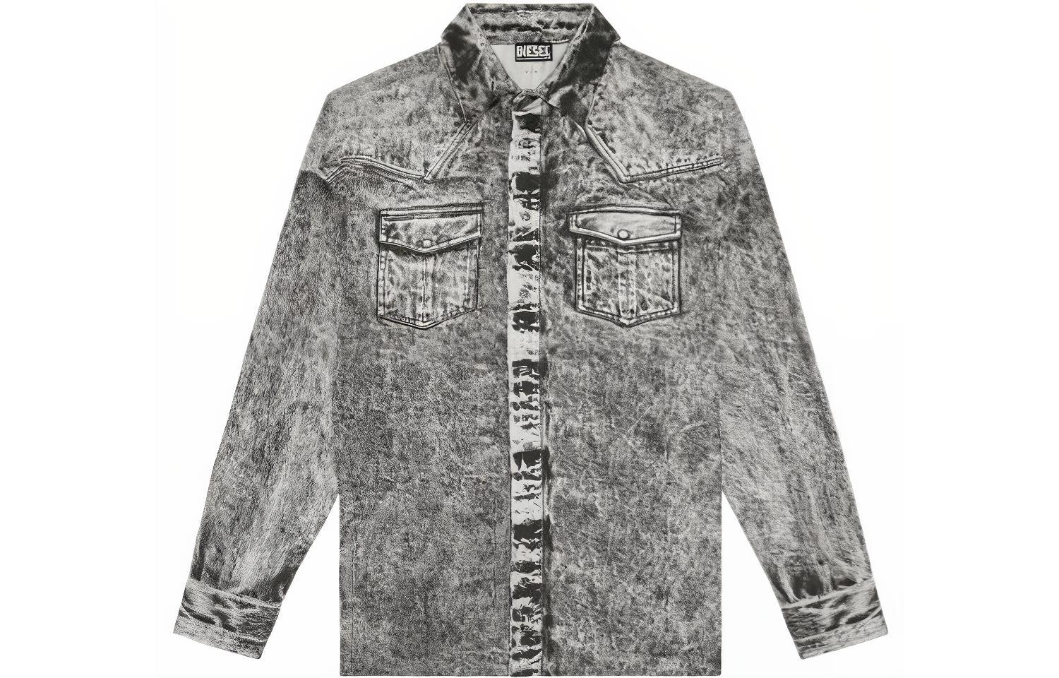 Diesel FW22 Distressed Print Casual Denim Jacket Men’s Grey A072530SGAK97U