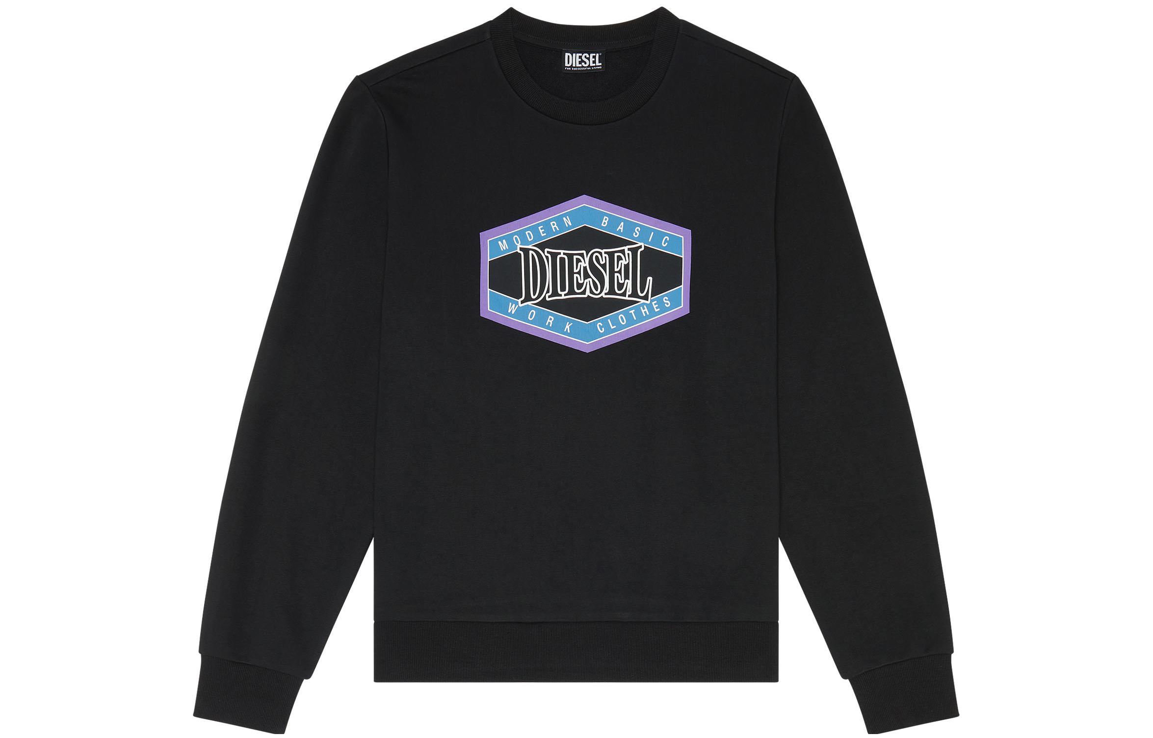Diesel FW22 Geometric Logo Print Crewneck Pullover Sweatshirt Black A064990HAYT9XX
