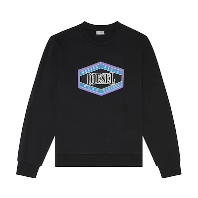 Diesel FW22 Geometric Logo Print Crewneck Pullover Sweatshirt Black A064990HAYT9XX