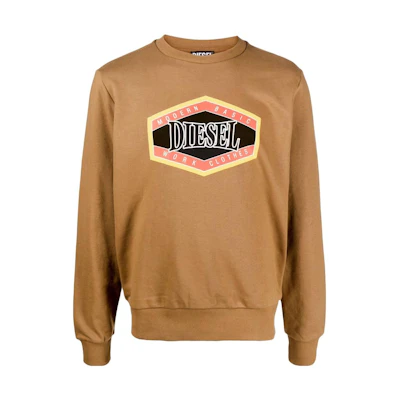 Diesel FW22 Geometric Logo Printed Crewneck Sweatshirt Caramel Brown Men’s A064990HAYT5DQ