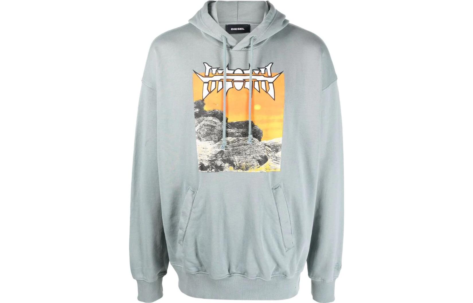 Diesel FW22 Graphic Print Hoodie Blue Long Sleeve A037710ADAM99K