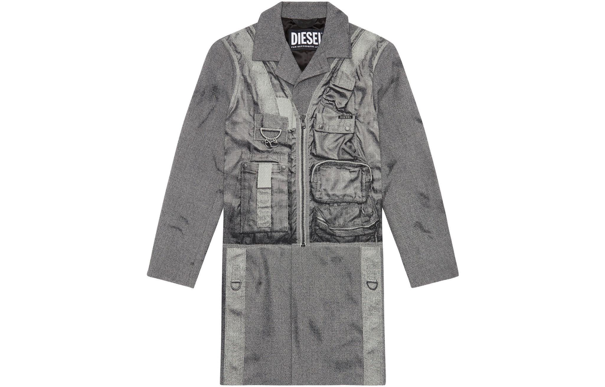 Diesel FW22 Gray Bomber Jacket with Solid Patchwork and Pockets for Men A072670HYZL98HA