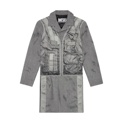 Diesel FW22 Gray Bomber Jacket with Solid Patchwork and Pockets for Men A072670HYZL98HA