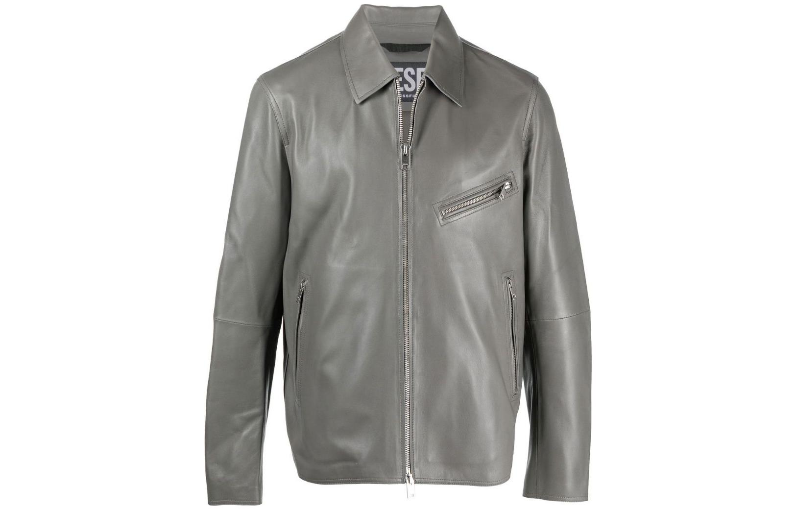 Diesel FW22 Grey Lambskin Leather Zipper Jacket A063480IGAM98B