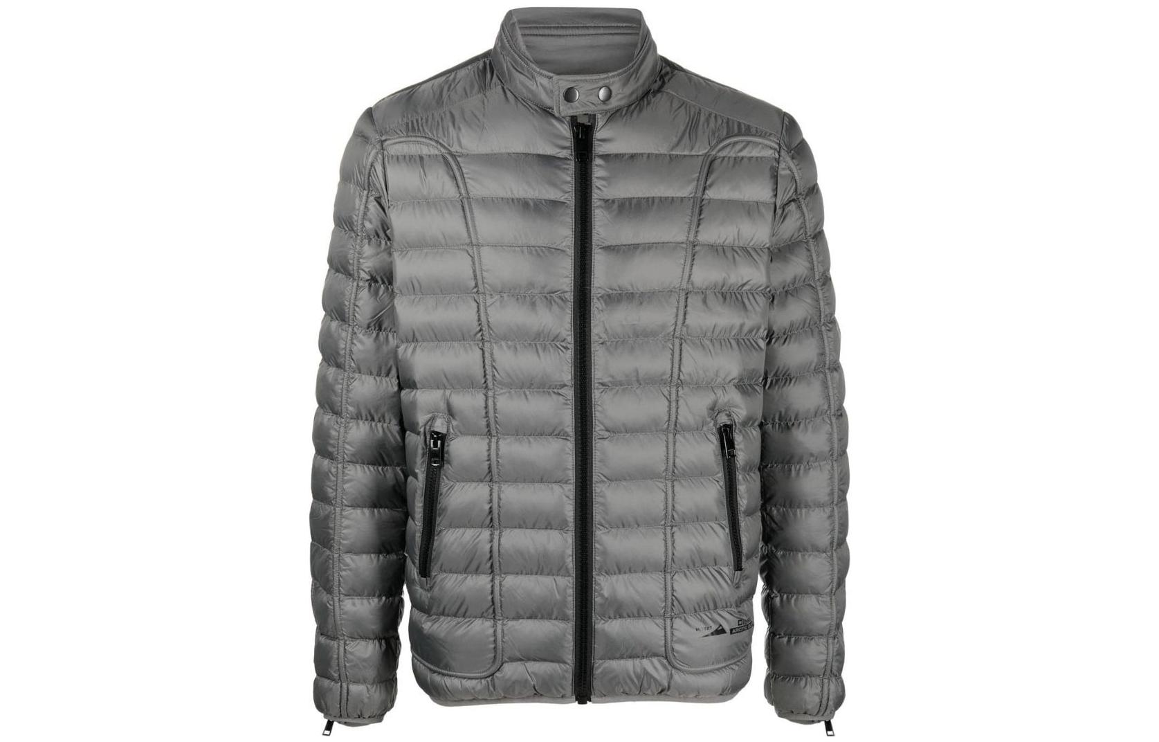 Diesel FW22 Grey Solid Color Quilted Zip Jacket A064220BHAZ98B