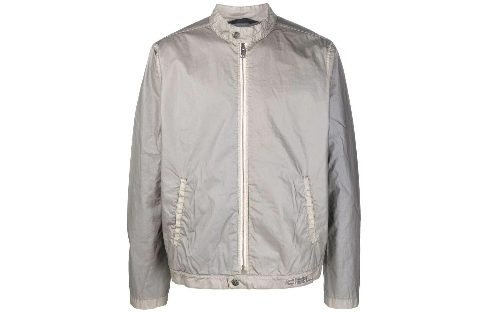 Diesel FW22 Grey Solid Color Zip-Up Biker Jacket A053660DLAE9BW