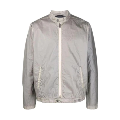 Diesel FW22 Grey Solid Color Zip-Up Biker Jacket A053660DLAE9BW