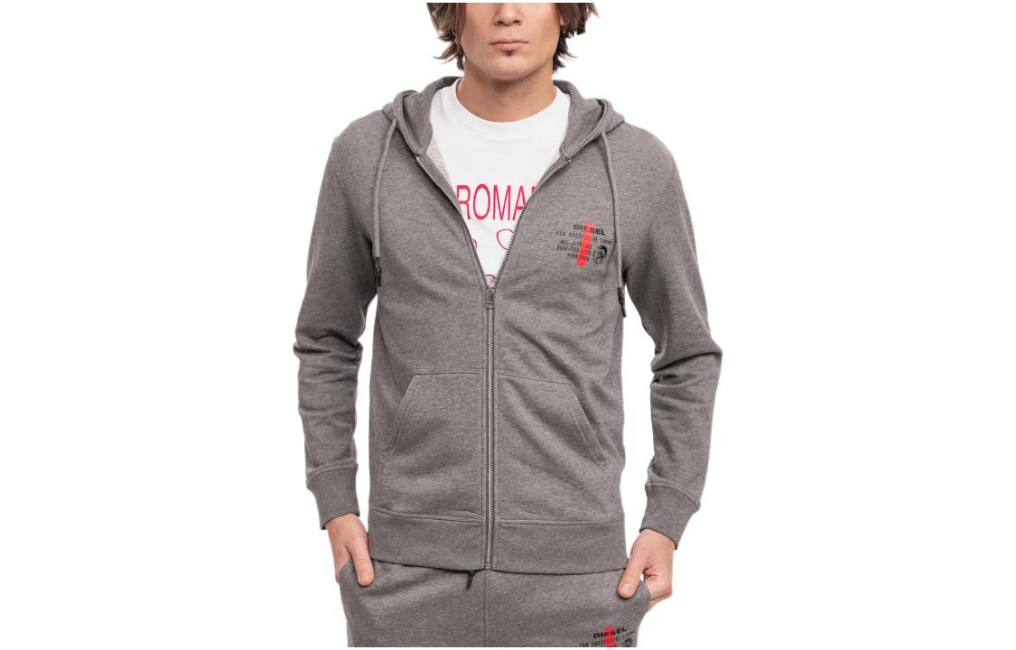 Diesel FW22 Grey Zip-Up Hoodie with Logo Print 00SE8M0AAZR96X