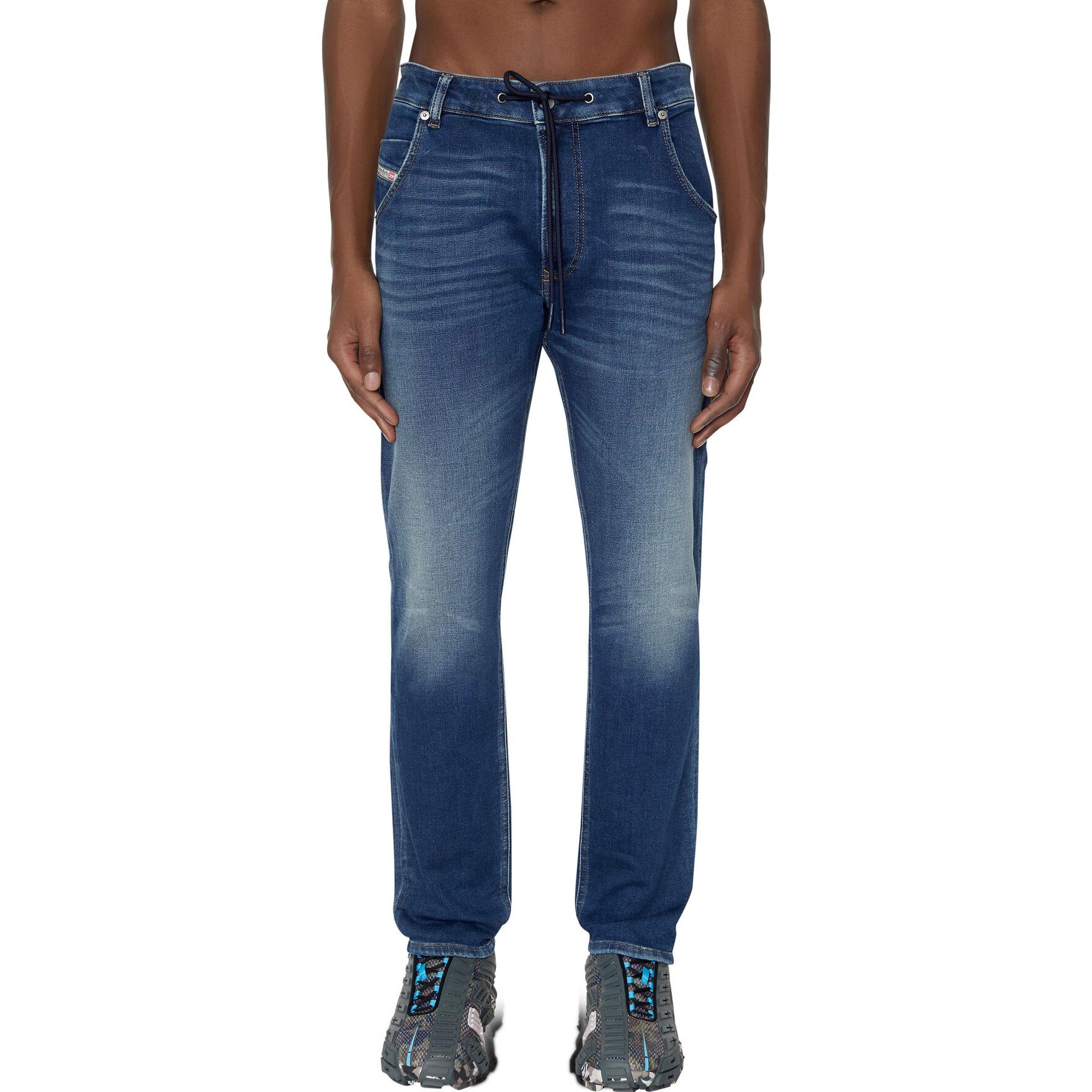 Shop DIESEL FW22 Krooley 藍色低腰寬鬆直筒牛仔褲 A01897068AZ-01