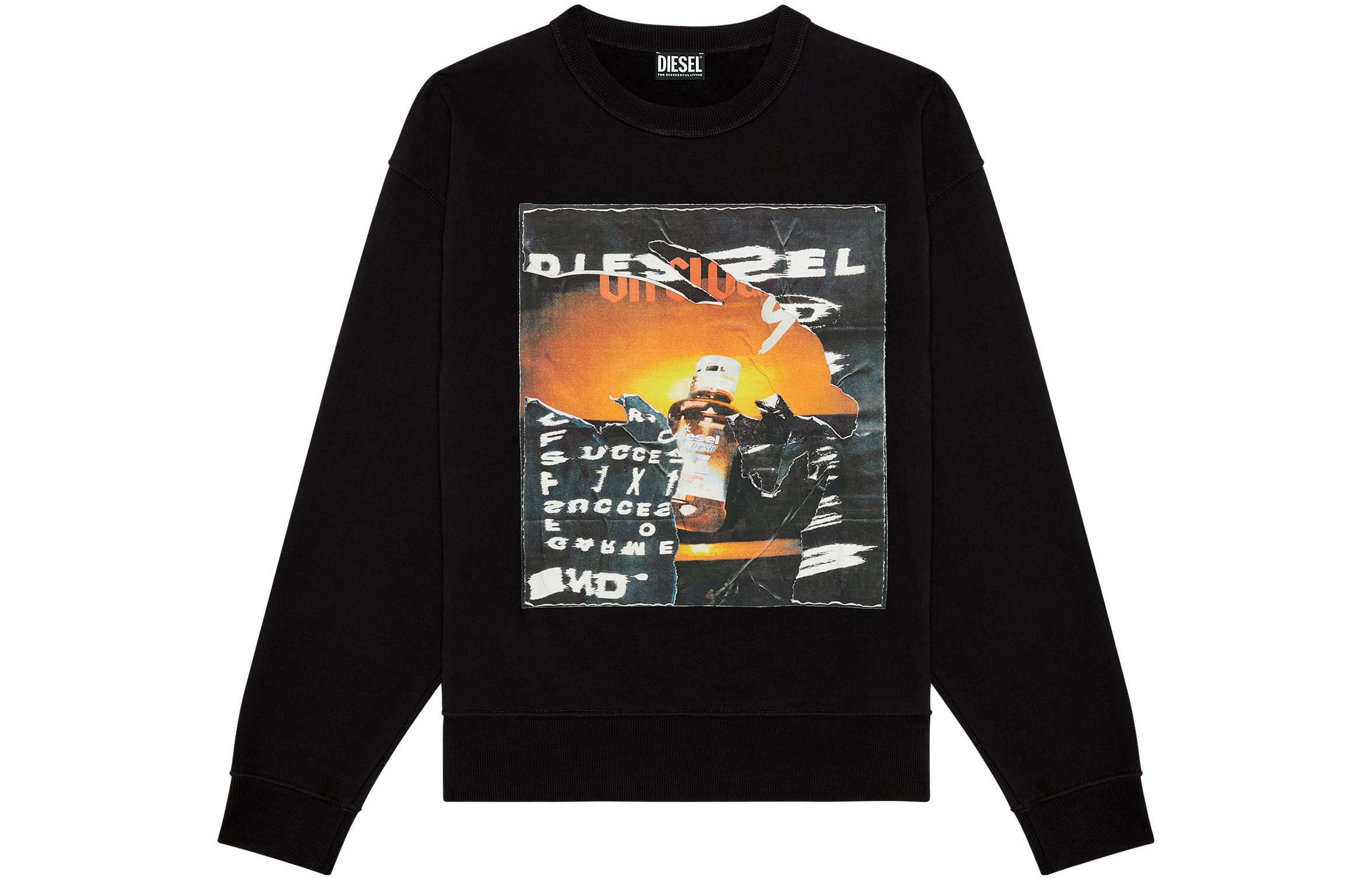 Diesel FW22 Letter Pattern Crewneck Pullover Sweatshirt Mens Black A085270EJAA-9XX