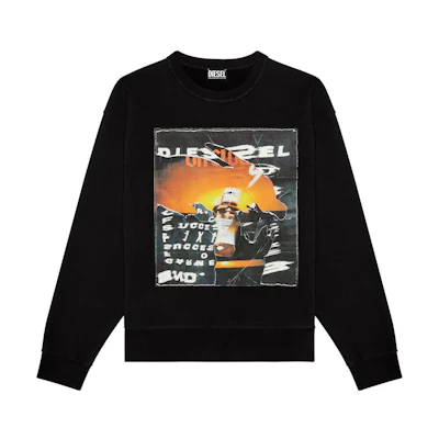 Diesel FW22 Letter Pattern Crewneck Pullover Sweatshirt Mens Black A085270EJAA-9XX