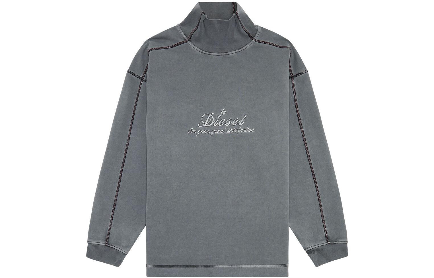 Diesel FW22 Logo Embroidered Oversized High-Neck Sweatshirt Grey Mens A061260TEAN-900