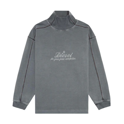 Diesel FW22 Logo Embroidered Oversized High-Neck Sweatshirt Grey Mens A061260TEAN-900