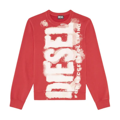 Diesel FW22 Logo Print Crewneck Long Sleeve Sweatshirt Red () A067870AJIH44Q