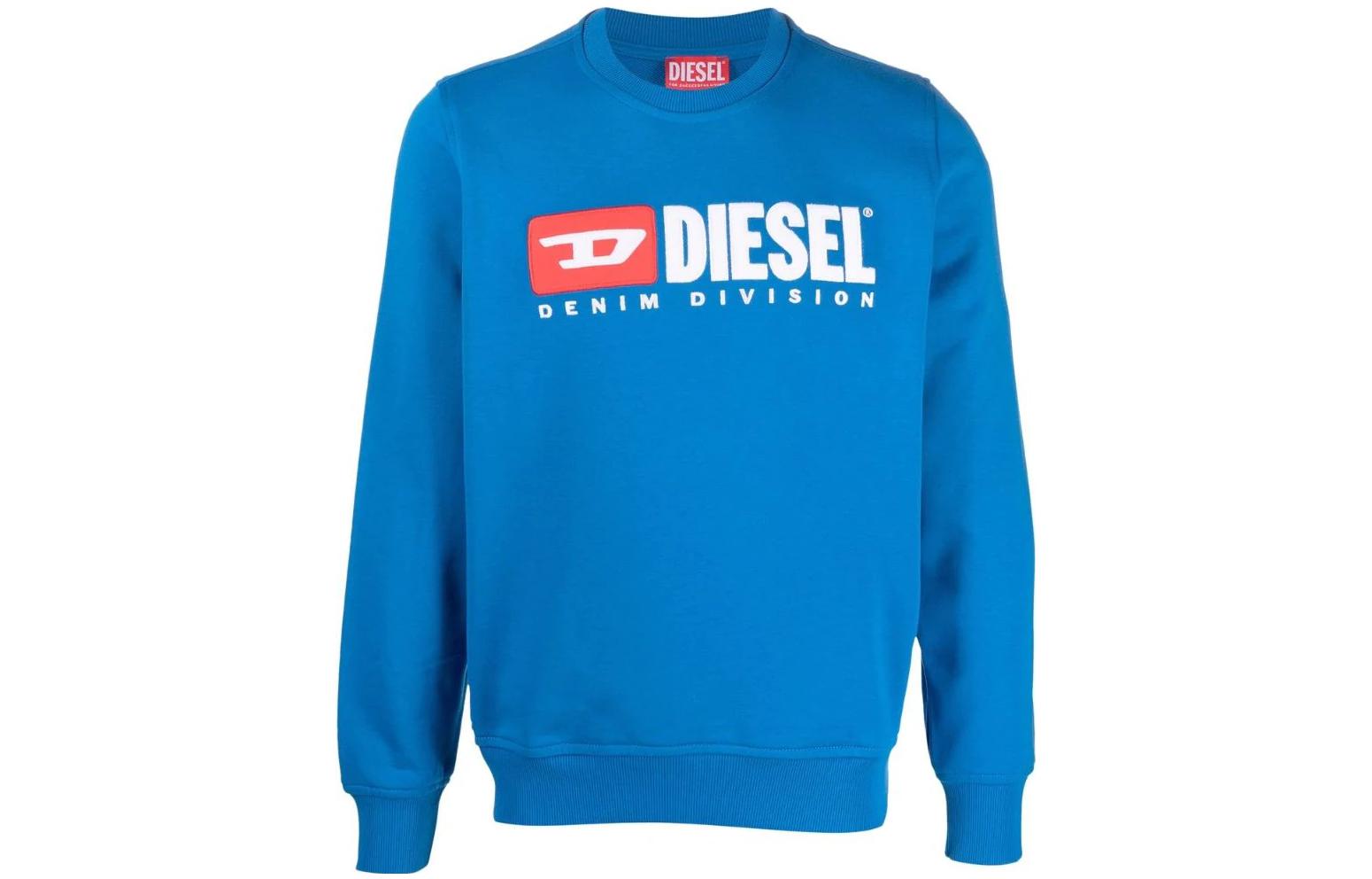 Diesel FW22 Logo Print Crewneck Pullover Sweatshirt Blue - Fashion A037580BAWT-8ED