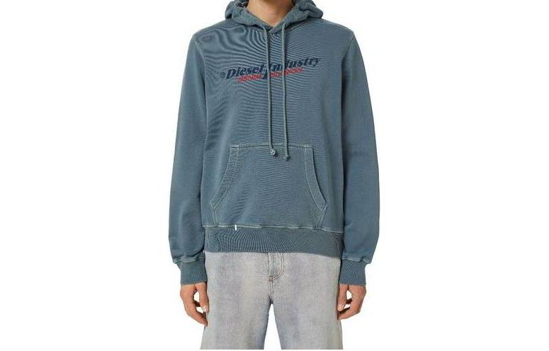 Diesel FW22 Logo Print Drawstring Hoodie Smog Blue A037440AJIH-99K