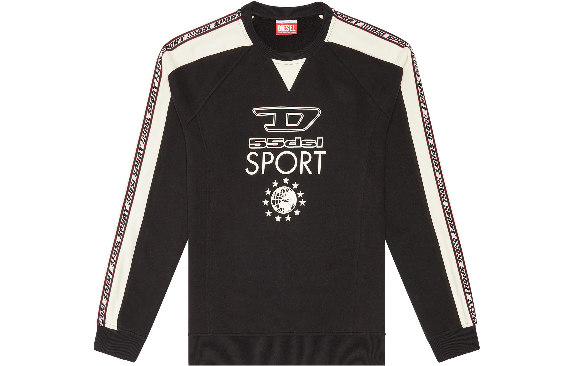 Diesel FW22 Logo Print Striped Sleeve Sweatshirt Black A066120NEAH900