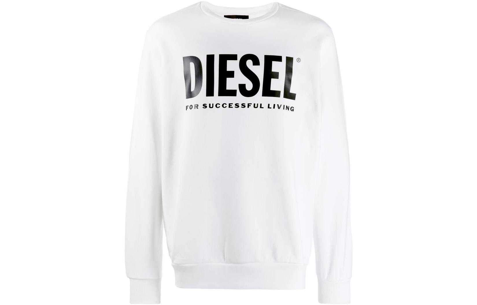 Diesel FW22 Logo Printed Pullover Long Sleeve Sweatshirt White () 00SWFH0BAWT100