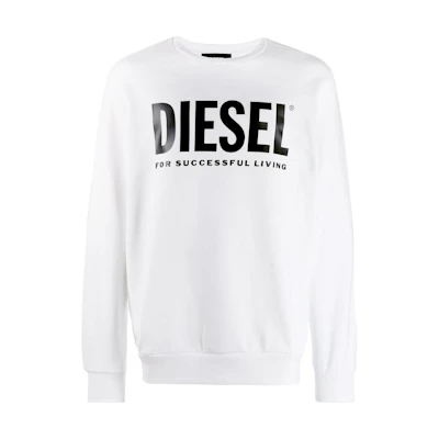 Diesel FW22 Logo Printed Pullover Long Sleeve Sweatshirt White () 00SWFH0BAWT100