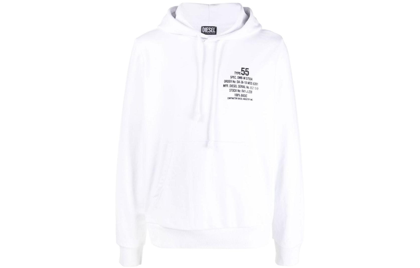 Diesel FW22 Logo Printed White Hoodie Long Sleeve A065000HAYT100
