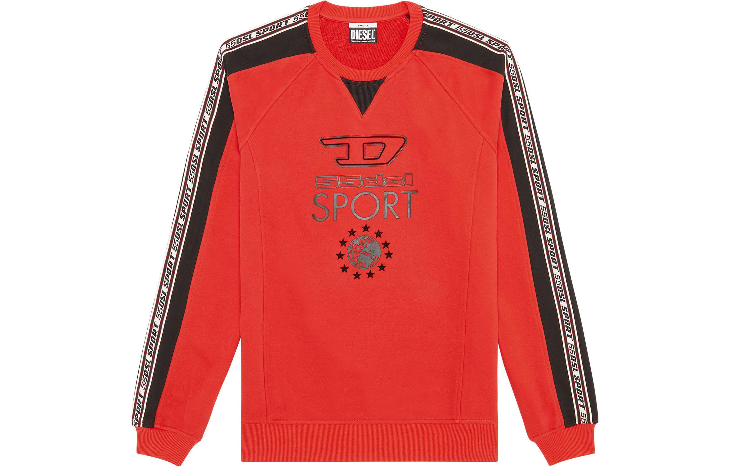 Diesel FW22 Logo Side Striped Letter Print Crewneck Pullover Sweatshirt Red Men A066120NEAH44W