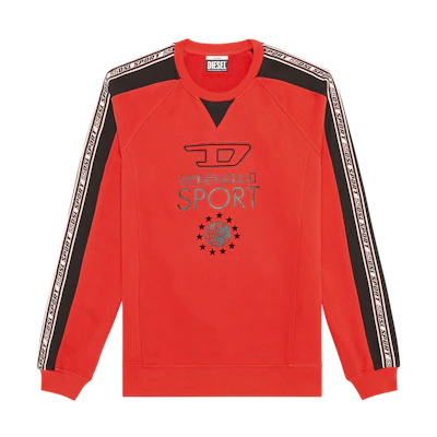 Diesel FW22 Logo Side Striped Letter Print Crewneck Pullover Sweatshirt Red Men A066120NEAH44W