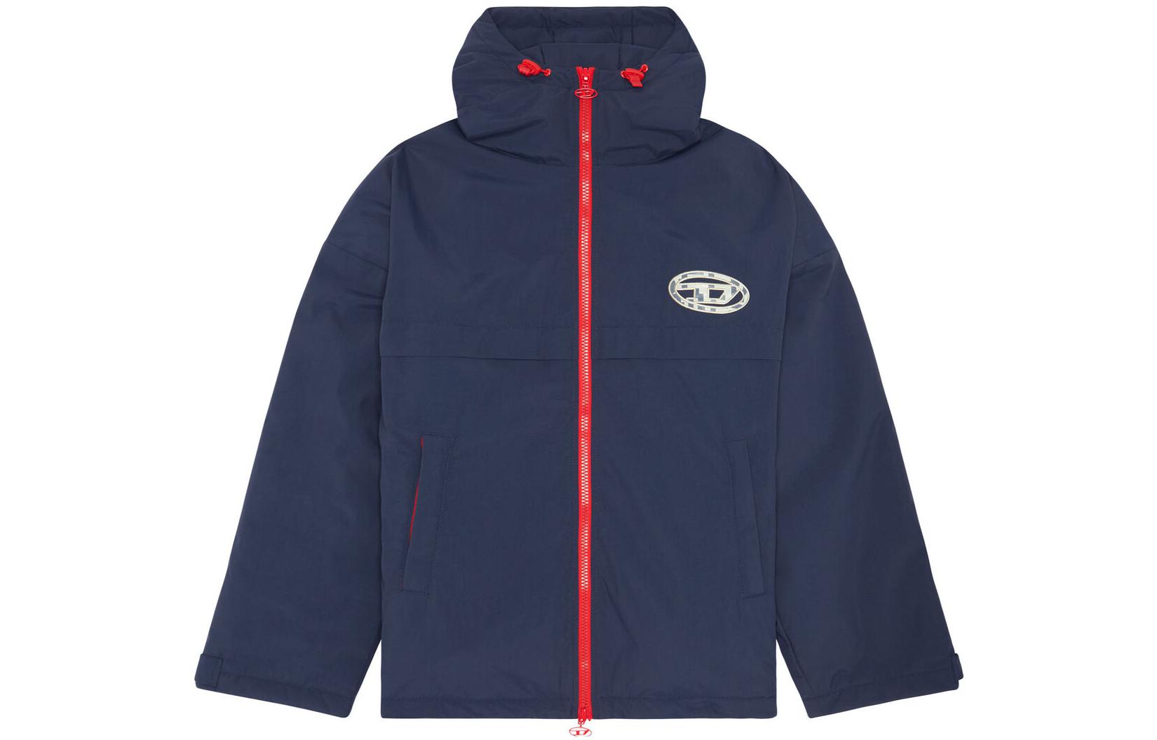 Diesel FW22 Navy Blue Logo Back Print Zip-Up Hooded Jacket for Men A081720DGAM81E