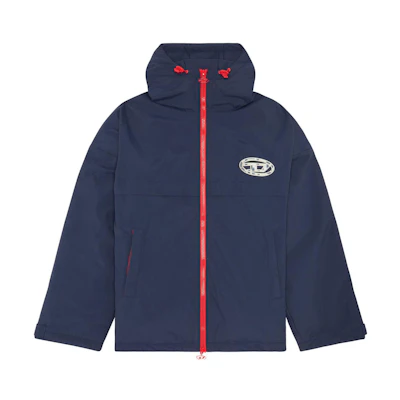 Diesel FW22 Navy Blue Logo Back Print Zip-Up Hooded Jacket for Men A081720DGAM81E