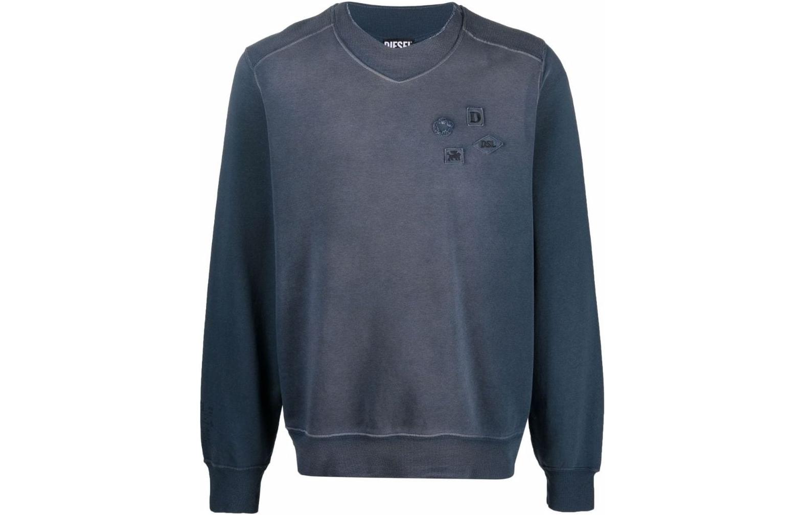 Diesel FW22 Navy Blue Solid Logo Patch Crewneck Long Sleeve Sweatshirt A053500KEAT86V