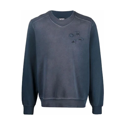 Diesel FW22 Navy Blue Solid Logo Patch Crewneck Long Sleeve Sweatshirt A053500KEAT86V