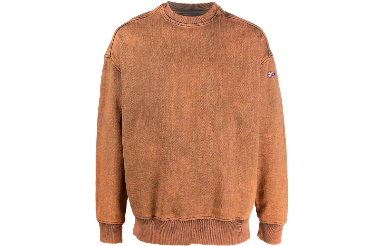 Diesel FW22 Orange Crewneck Logo Patch Pullover Sweatshirt Long Sleeve A0394309E323AG
