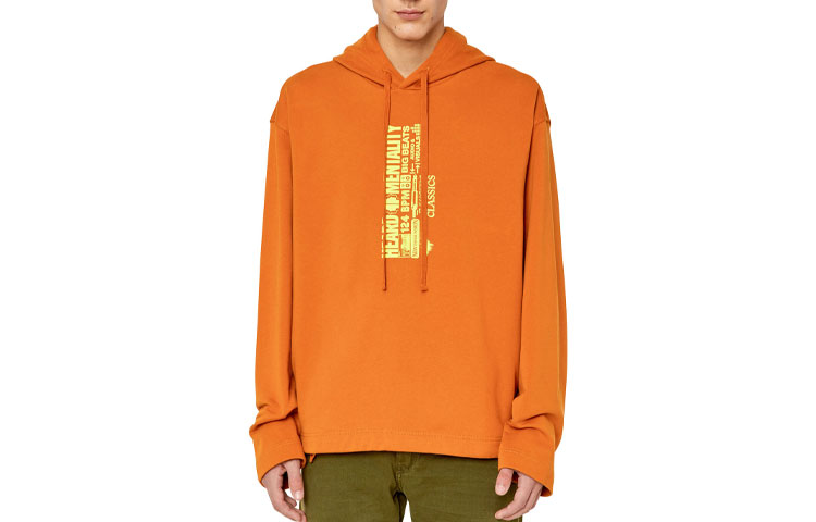 Diesel FW22 Orange Pullover Hoodie with Letter Print A090340EJAB7DJ
