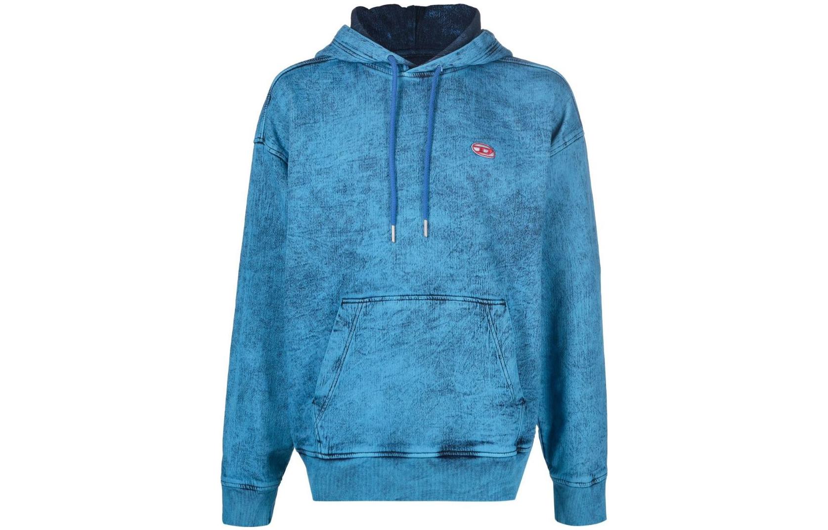 Diesel FW22 Oval-D Acid-Wash Logo Hoodie Jacket Men’s Blue A0597809D168IT