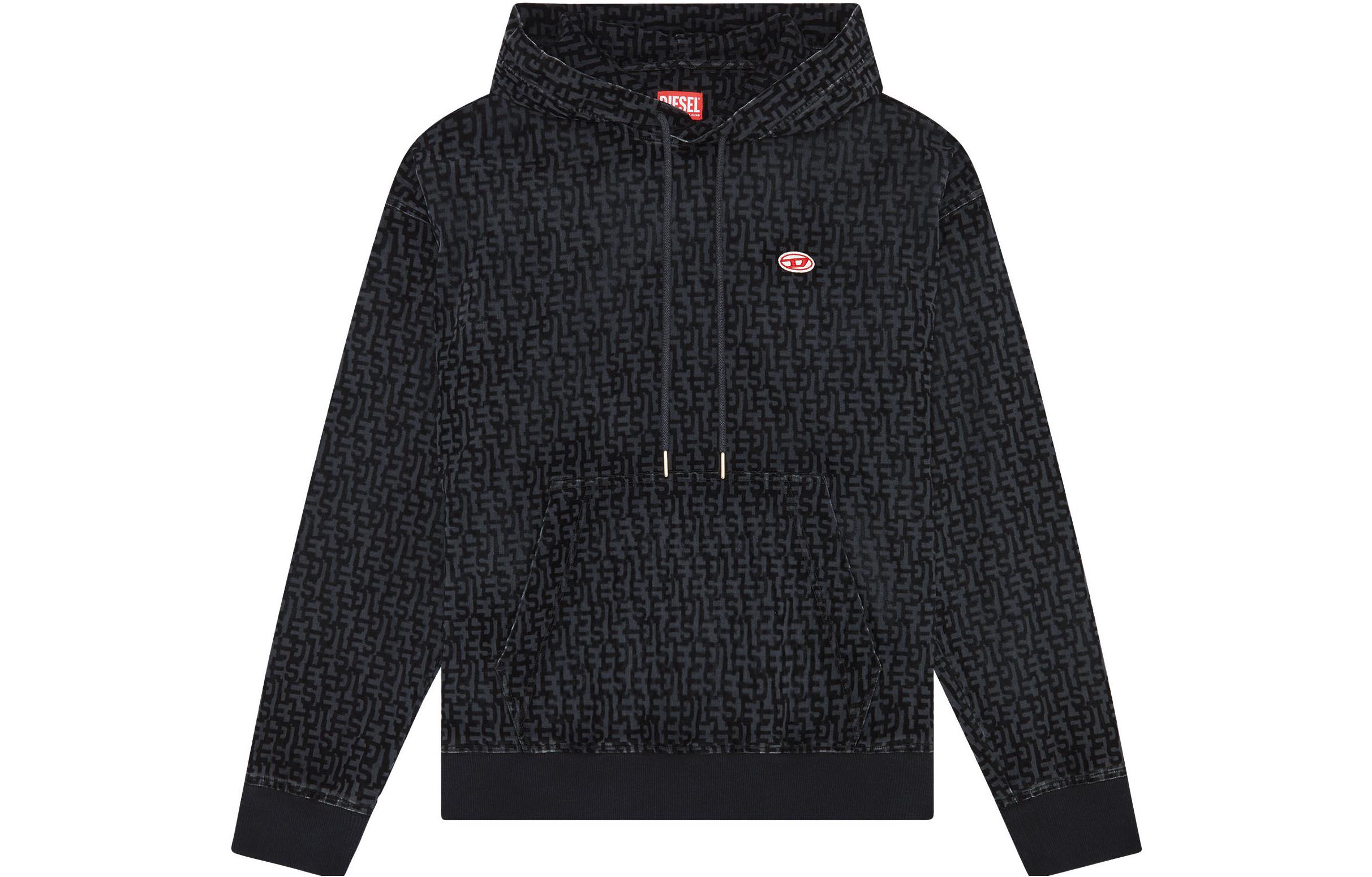 Diesel FW22 OVAL-D Logo Print Black Hoodie for Men A03939068AW02