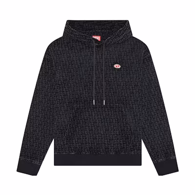 Diesel FW22 OVAL-D Logo Print Black Hoodie for Men A03939068AW02