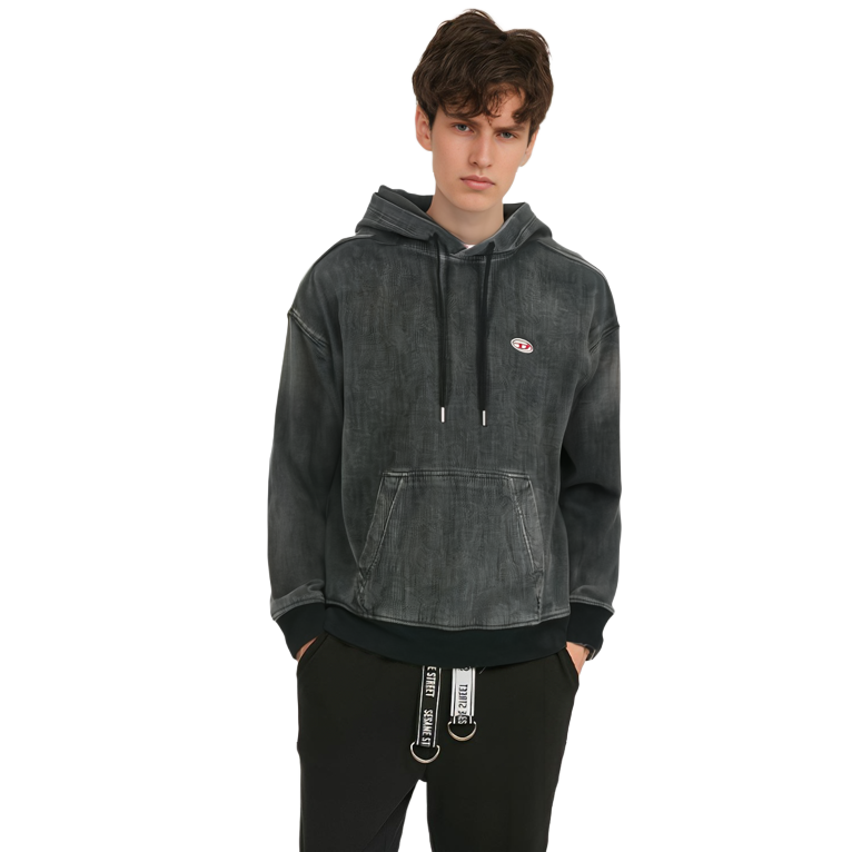 Shop DIESEL FW22 OVAL-D Small Logo Drawstring Hoodie Men’s - Dark Gray A0393909E3002