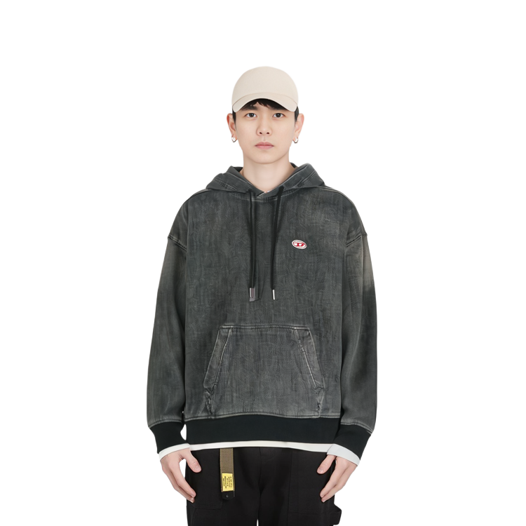 Cheap DIESEL FW22 OVAL-D Small Logo Drawstring Hoodie Men’s - Dark Gray A0393909E3002