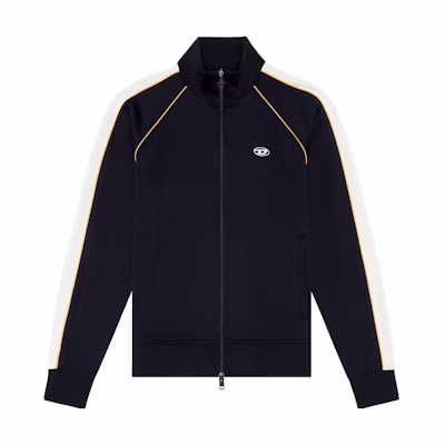 DIESEL FW22 Oval-D Small Logo Stripe Zip-Up Jacket Men’s Dark Black. A054600AGAA-9XXA