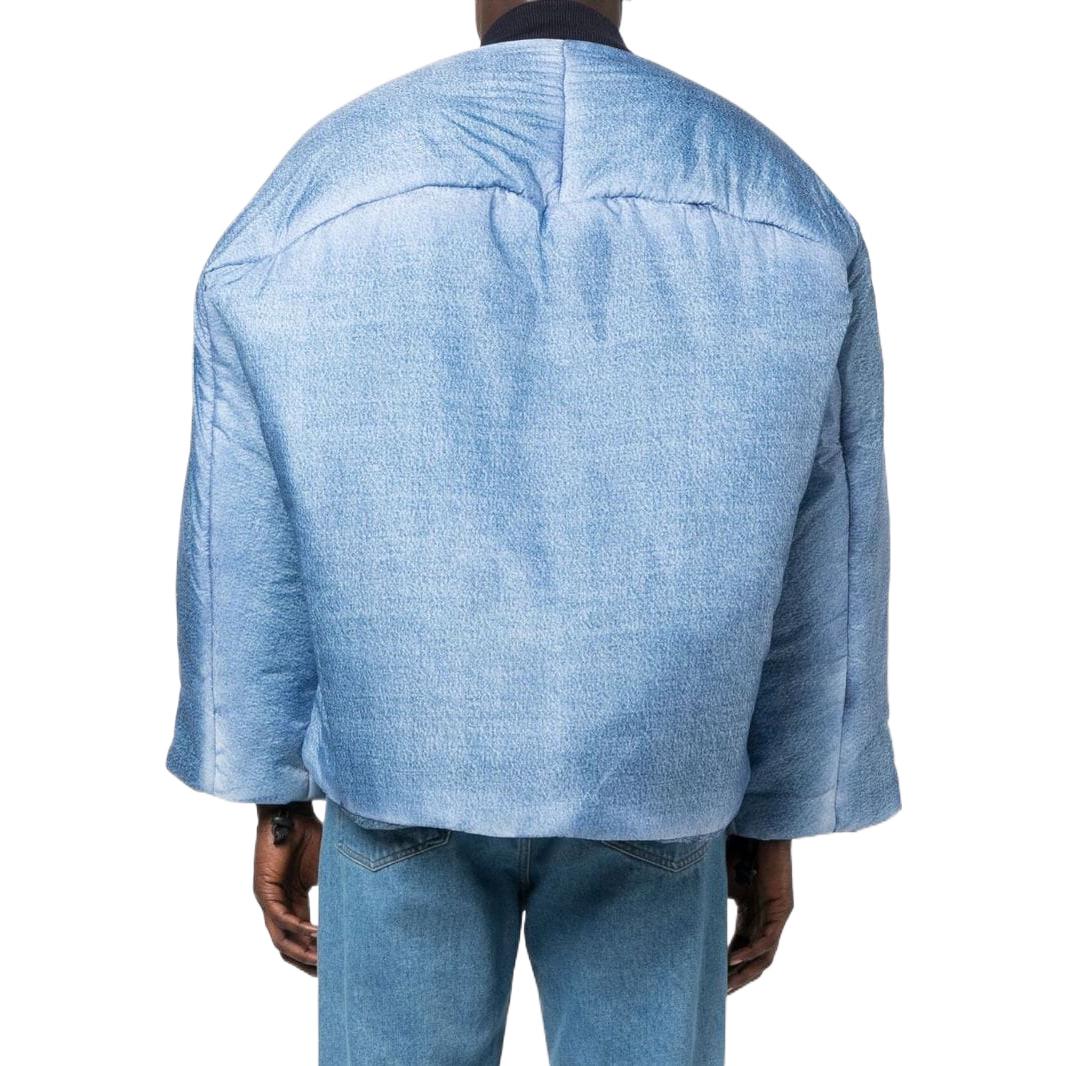 Shop Diesel FW22 Oversized Denim Puffer Bomber Jacket Unisex Blue A068160AHAJ01