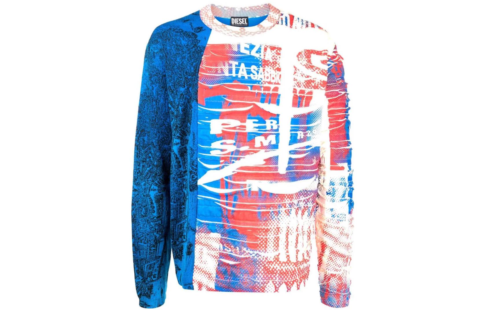 Diesel FW22 Pattern Print Crewneck Long-Sleeve Sweatshirt Men’s Blue A057930JEAU8ED