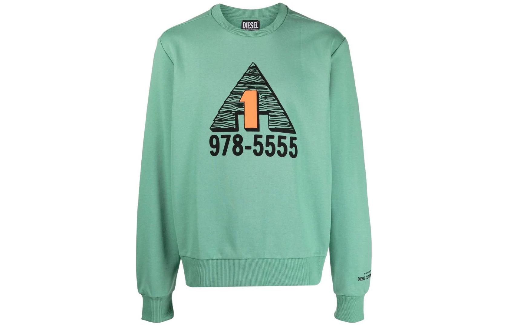 Diesel FW22 Pattern Print Crewneck Pullover Long Sleeve Sweatshirt Green Men A038150GRAC5JG