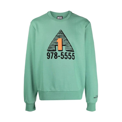 Diesel FW22 Pattern Print Crewneck Pullover Long Sleeve Sweatshirt Green Men A038150GRAC5JG
