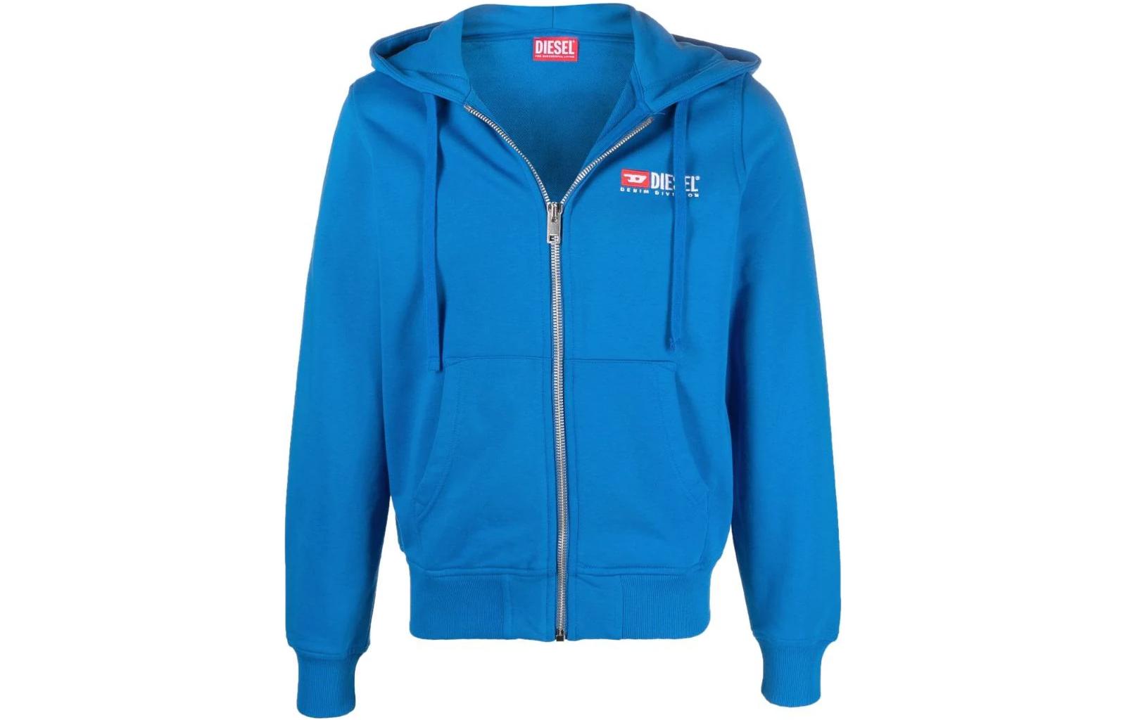 Diesel FW22 Printed Blue Zip-Up Hoodie Long Sleeve A037690BAWT8ED