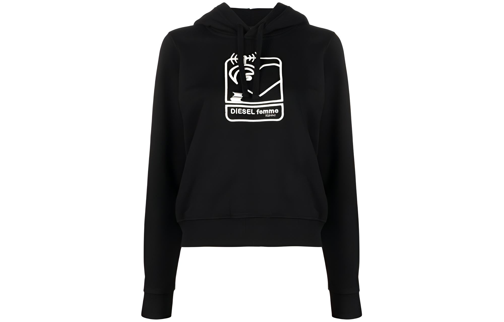 Diesel FW22 Printed Pullover Hoodie Unisex Black A065700NAZQ9XX