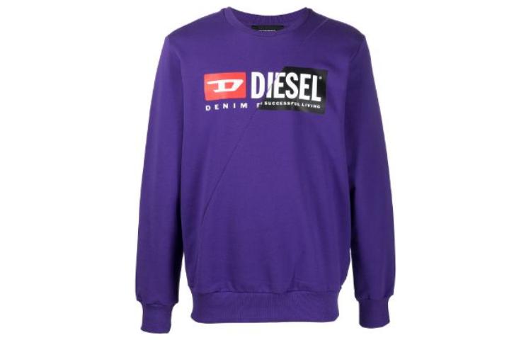 Diesel FW22 Purple Crewneck Sweatshirt with Solid Letter Print for Men A003490IAJH652