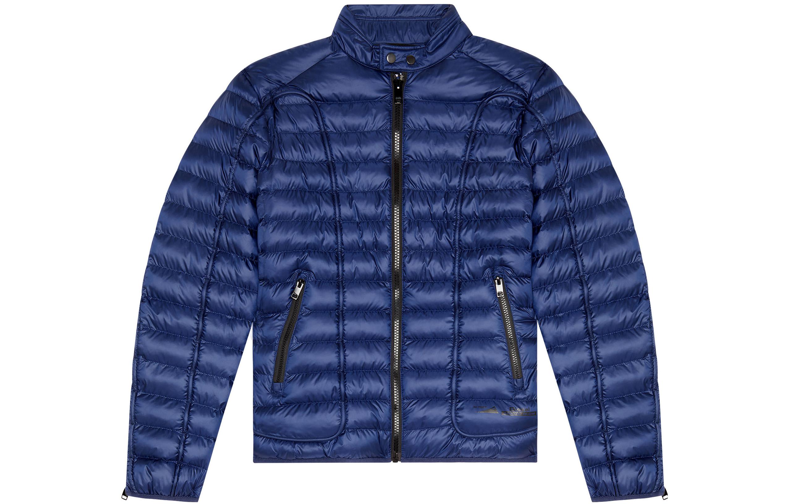 Diesel FW22 Quilted Puffer High-Collar Jacket for Men - Blue A064220BHAZ-8AT