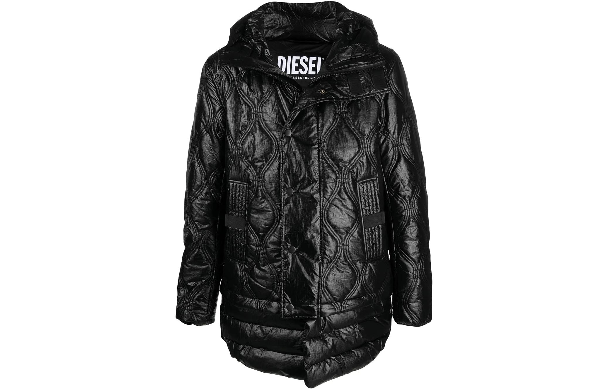 Diesel FW22 Quilted Puffer Hooded Jacket Black A019650ICAL9XX