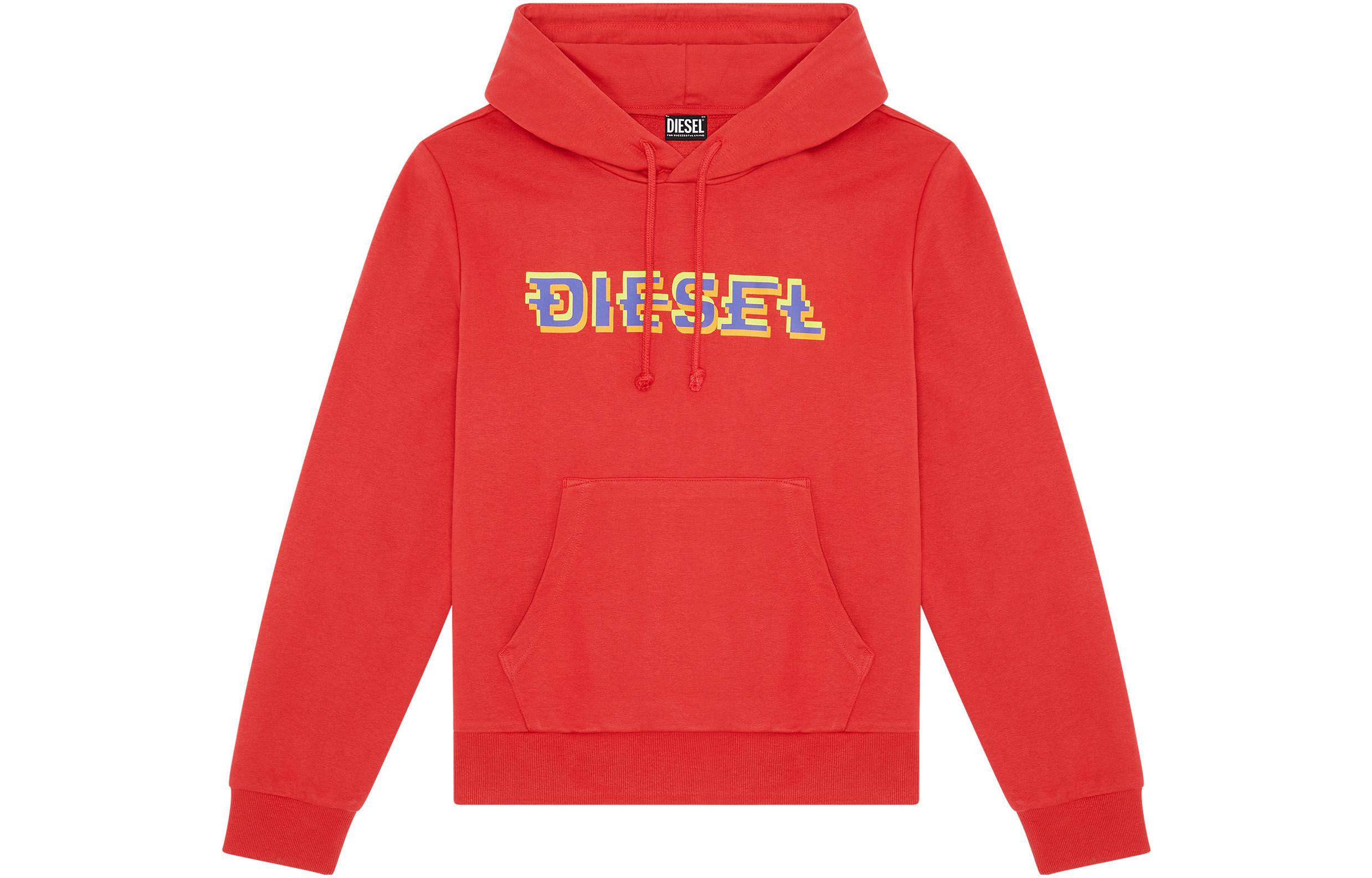 Diesel FW22 Red Logo Print Drawstring Hoodie Men A065100HAYT-44Q